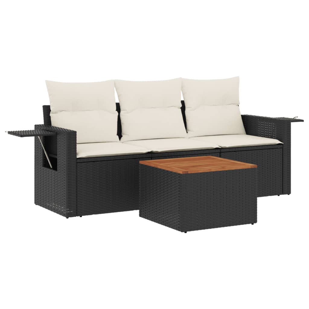 4-delige Loungeset met kussens poly rattan zwart Tuinsets | Creëer jouw Trendy Thuis | Gratis bezorgd & Retour | Trendy.nl