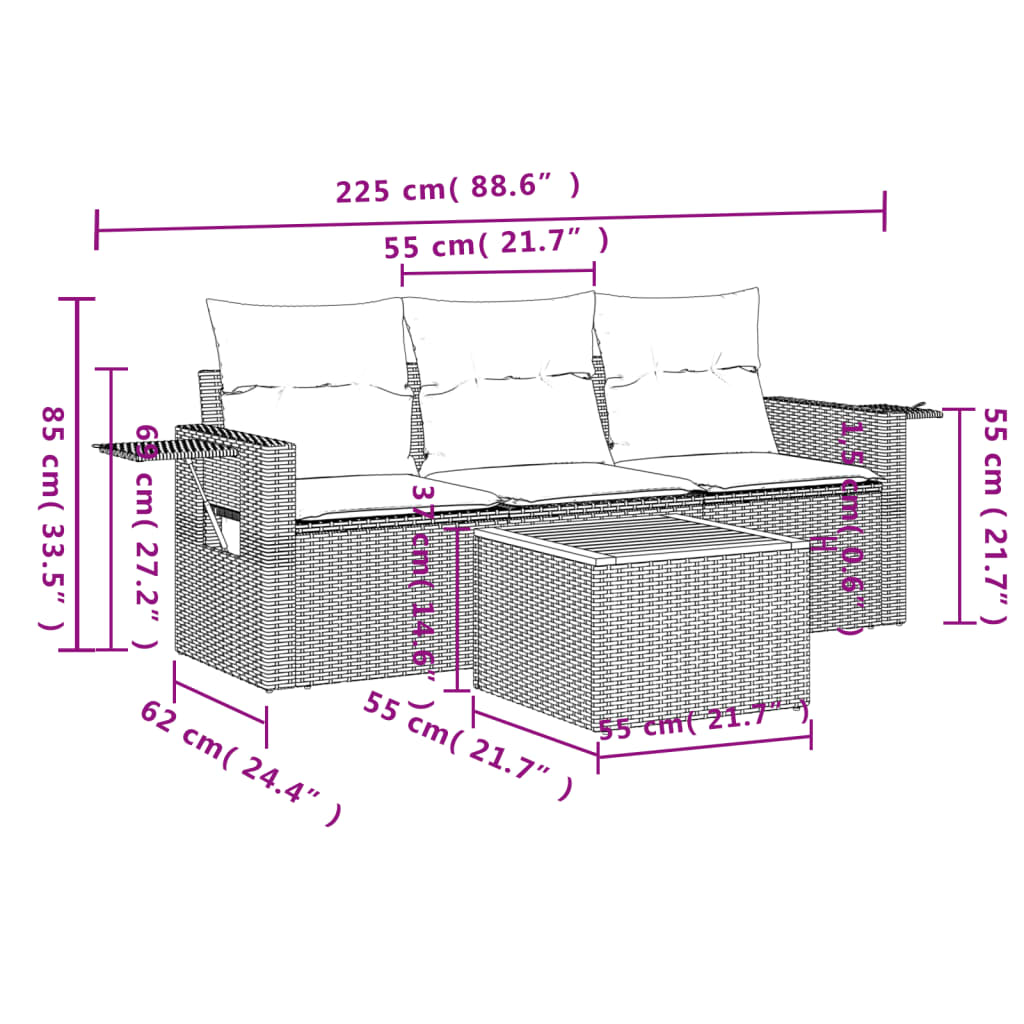 4-delige Loungeset met kussens poly rattan zwart Tuinsets | Creëer jouw Trendy Thuis | Gratis bezorgd & Retour | Trendy.nl