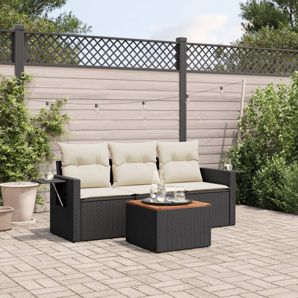 4-delige Loungeset met kussens poly rattan zwart Tuinsets | Creëer jouw Trendy Thuis | Gratis bezorgd & Retour | Trendy.nl