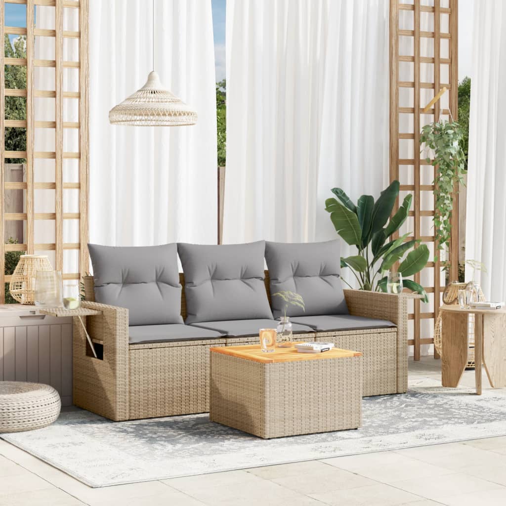 4-delige Loungeset met kussens poly rattan gemengd beige