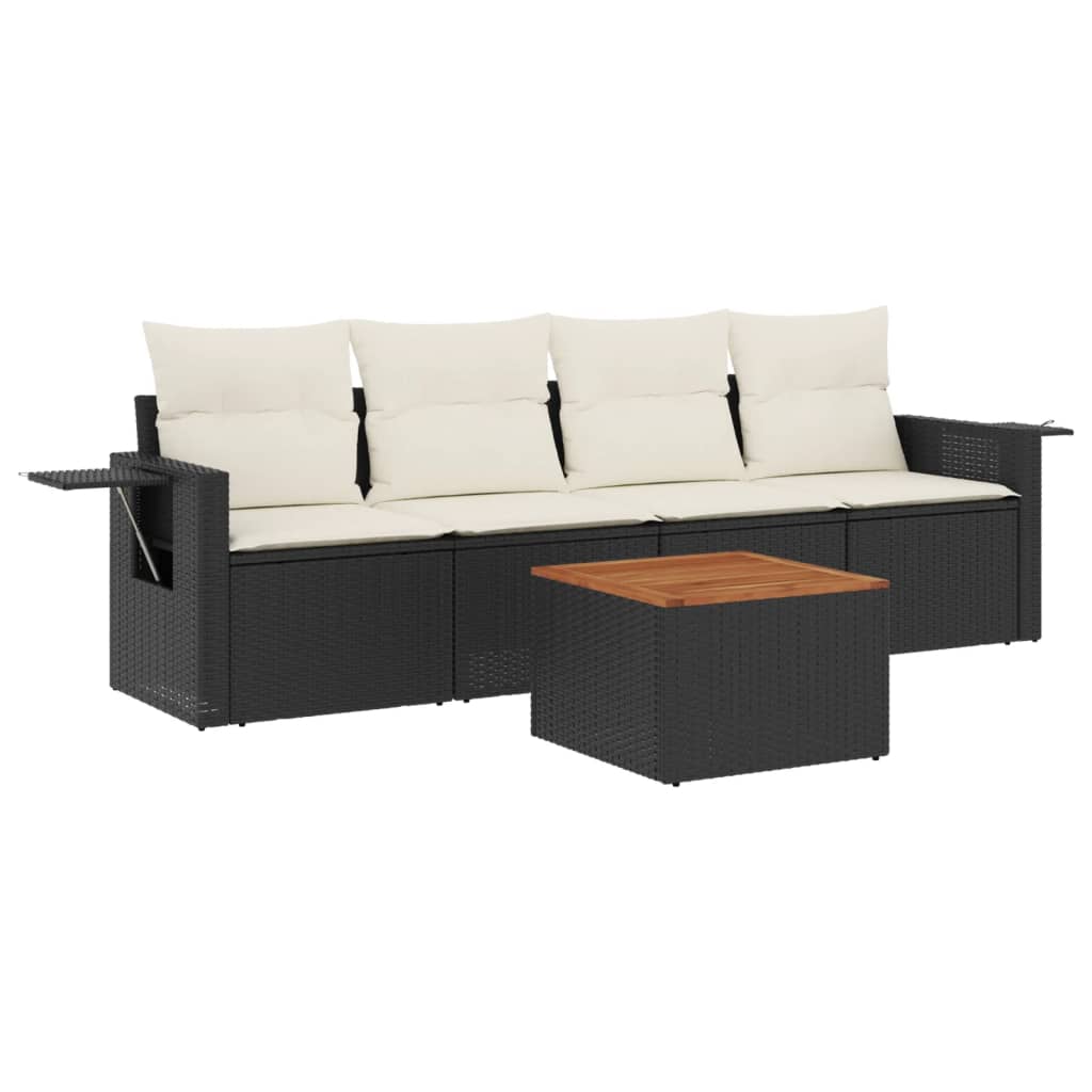 5-delige Loungeset met kussens poly rattan zwart Tuinsets | Creëer jouw Trendy Thuis | Gratis bezorgd & Retour | Trendy.nl