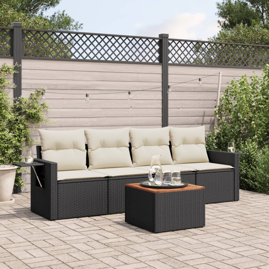 5-delige Loungeset met kussens poly rattan zwart Tuinsets | Creëer jouw Trendy Thuis | Gratis bezorgd & Retour | Trendy.nl