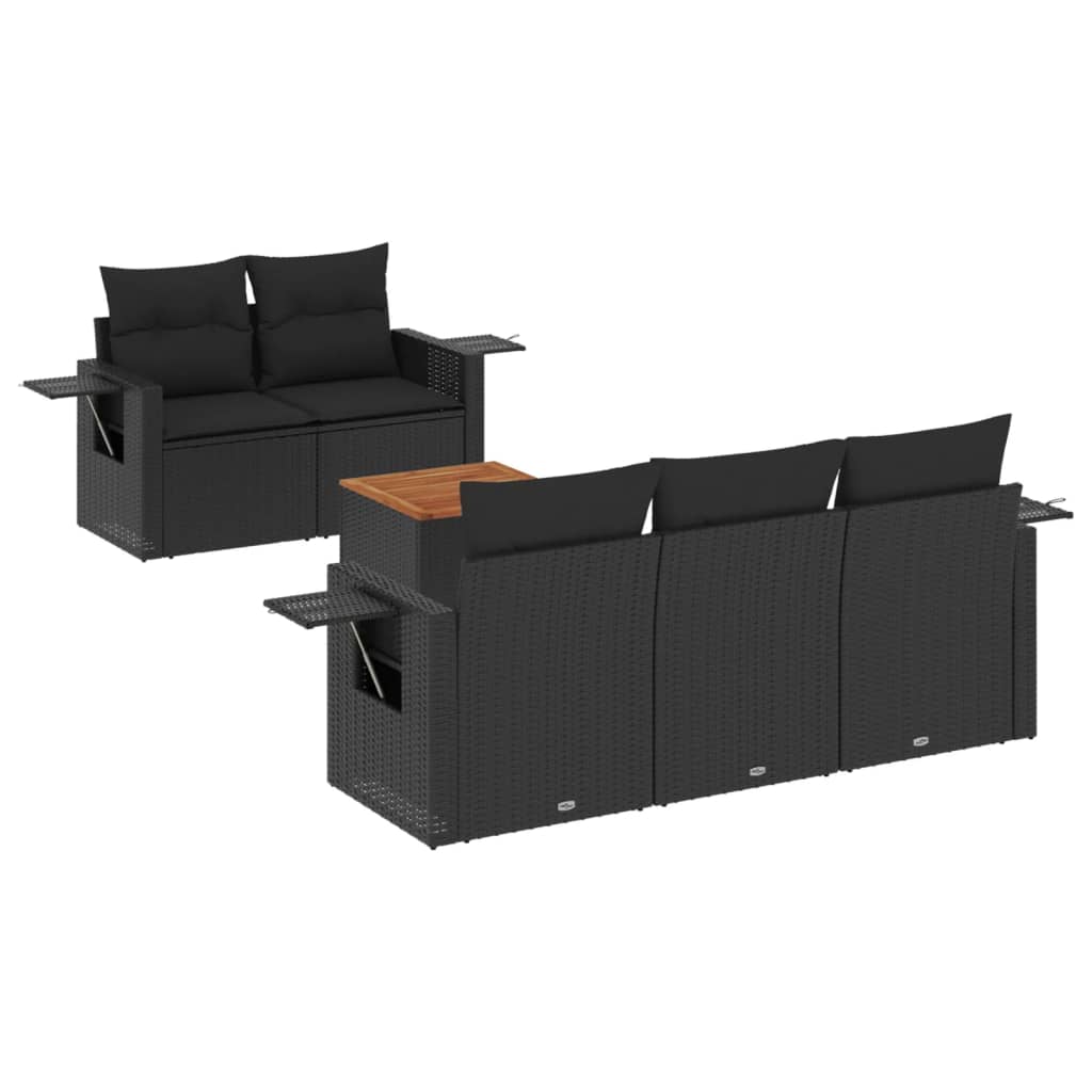 6-delige Loungeset met kussens poly rattan zwart Tuinsets | Creëer jouw Trendy Thuis | Gratis bezorgd & Retour | Trendy.nl