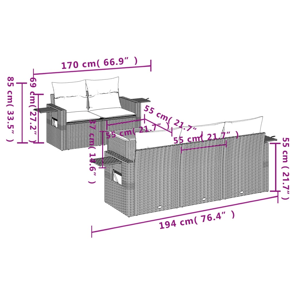 6-delige Loungeset met kussens poly rattan zwart Tuinsets | Creëer jouw Trendy Thuis | Gratis bezorgd & Retour | Trendy.nl