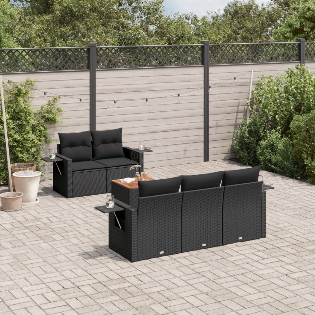 6-delige Loungeset met kussens poly rattan zwart Tuinsets | Creëer jouw Trendy Thuis | Gratis bezorgd & Retour | Trendy.nl