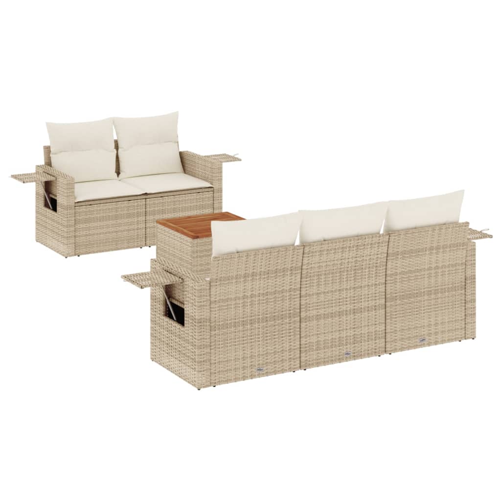 6-delige Loungeset met kussens poly rattan beige