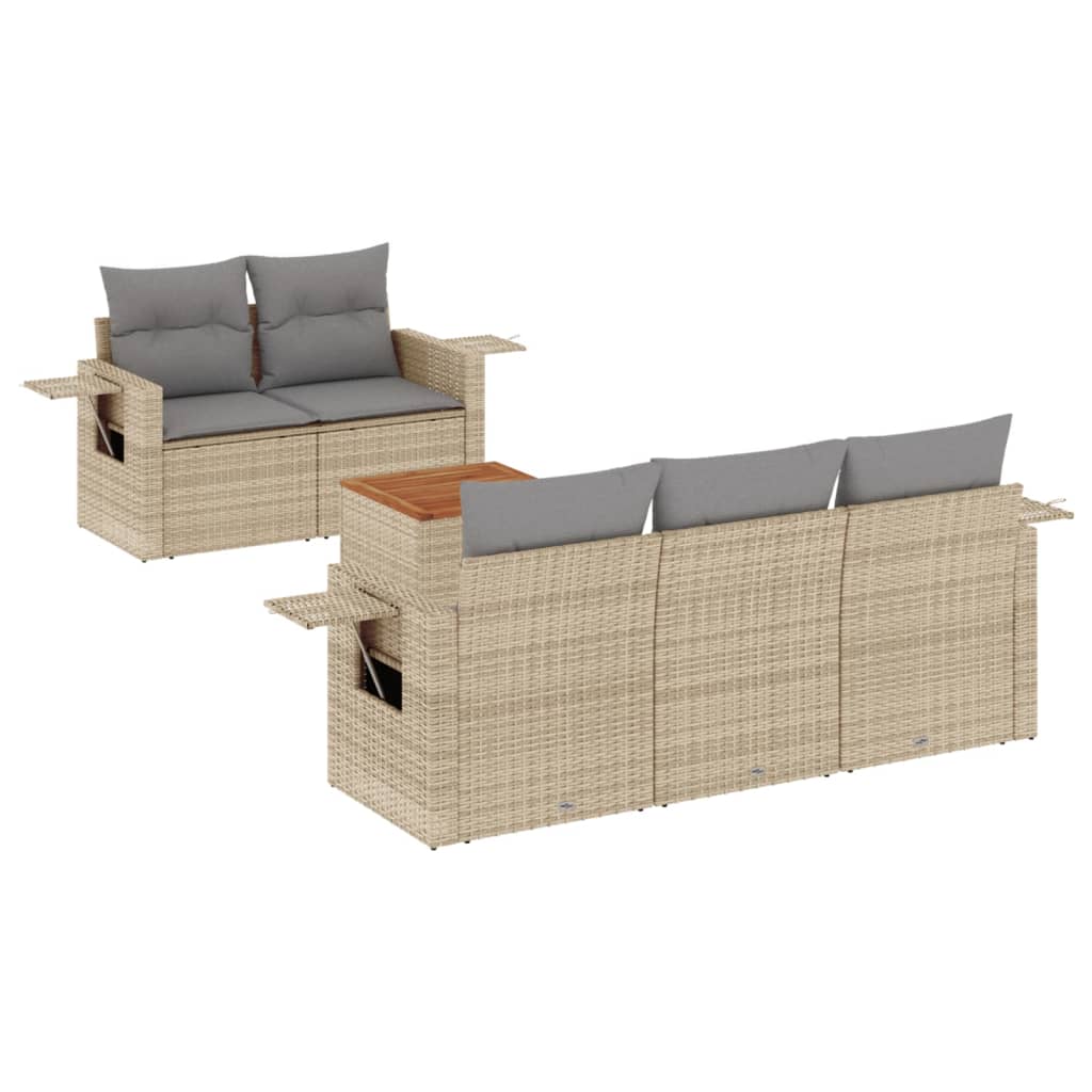 6-delige Loungeset met kussens poly rattan gemengd beige