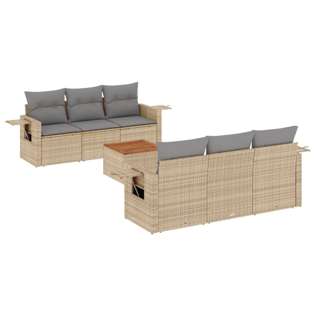 7-delige Loungeset met kussens poly rattan gemengd beige