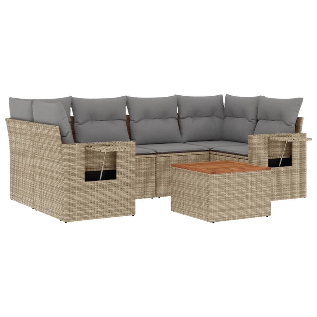 7-delige Loungeset met kussens poly rattan gemengd beige