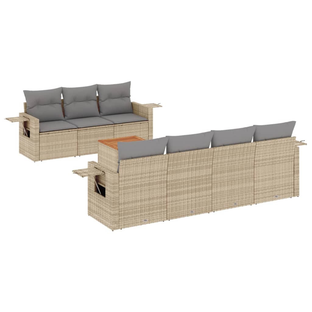 8-delige Loungeset met kussens poly rattan gemengd beige