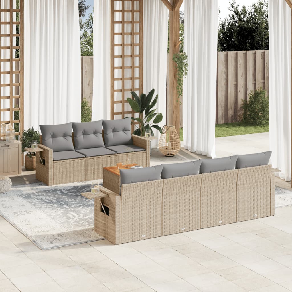 8-delige Loungeset met kussens poly rattan gemengd beige