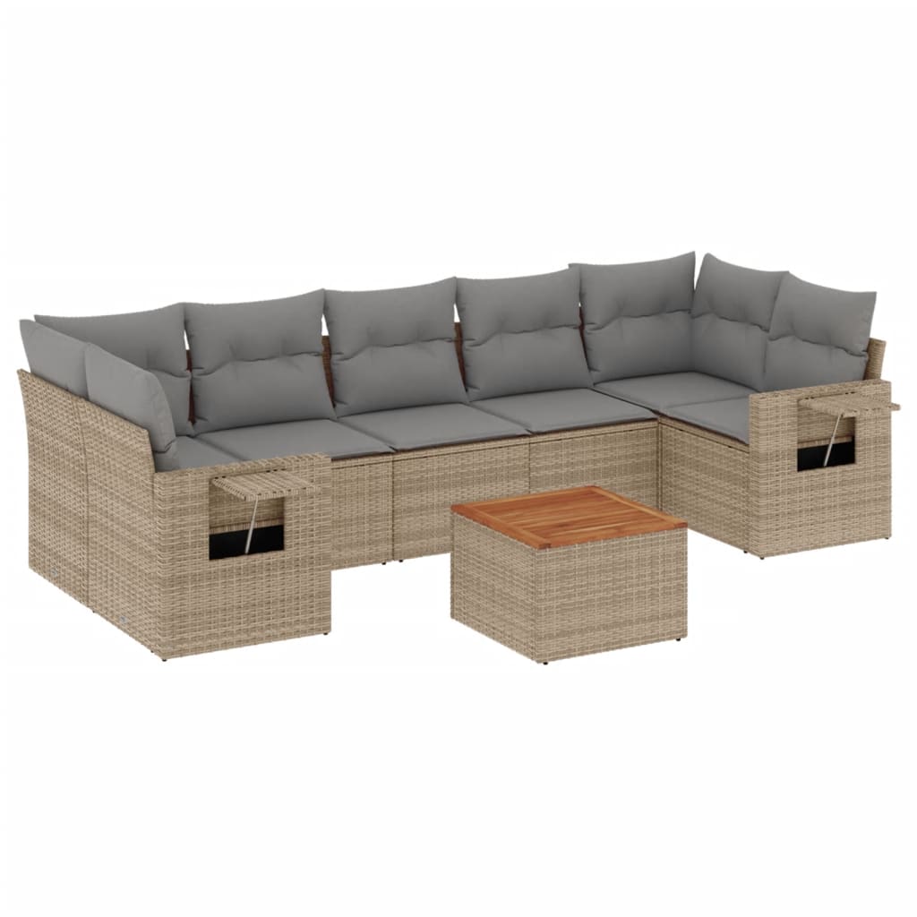 8-delige Loungeset met kussens poly rattan gemengd beige