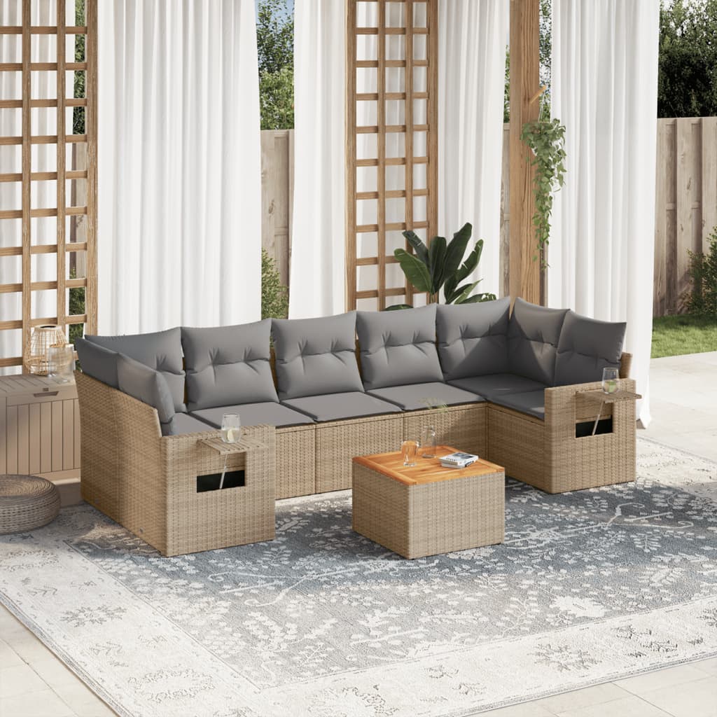 8-delige Loungeset met kussens poly rattan gemengd beige