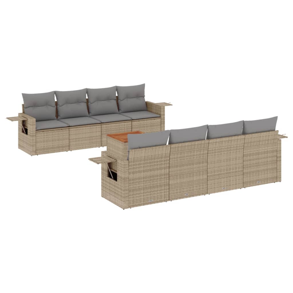 9-delige Loungeset met kussens poly rattan gemengd beige