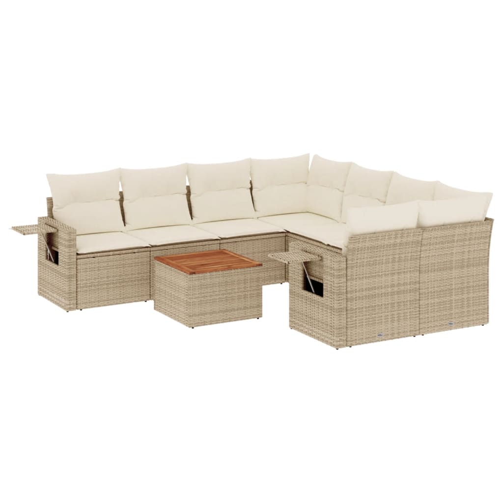 9-delige Loungeset met kussens poly rattan beige