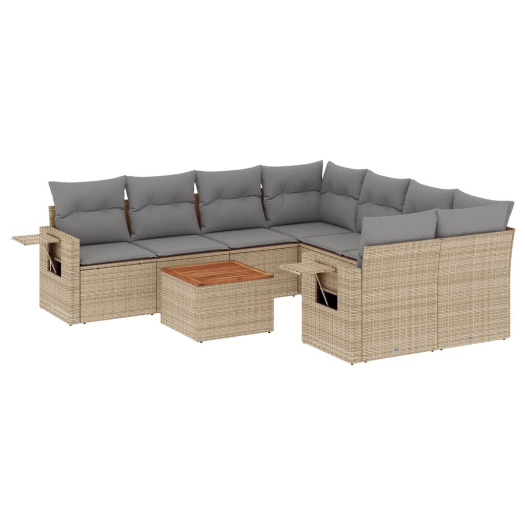 9-delige Loungeset met kussens poly rattan gemengd beige