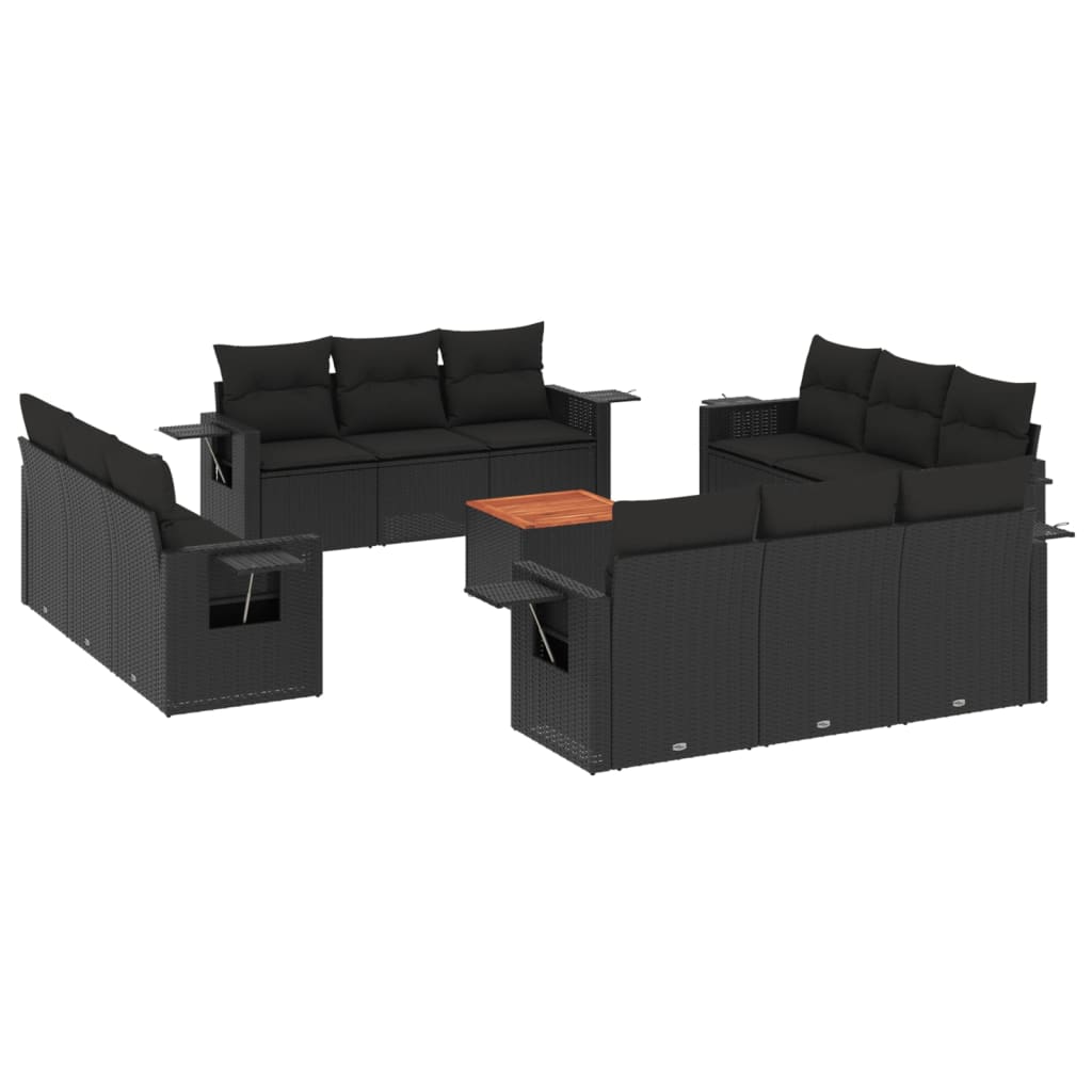 13-delige Loungeset met kussens poly rattan zwart Tuinsets | Creëer jouw Trendy Thuis | Gratis bezorgd & Retour | Trendy.nl