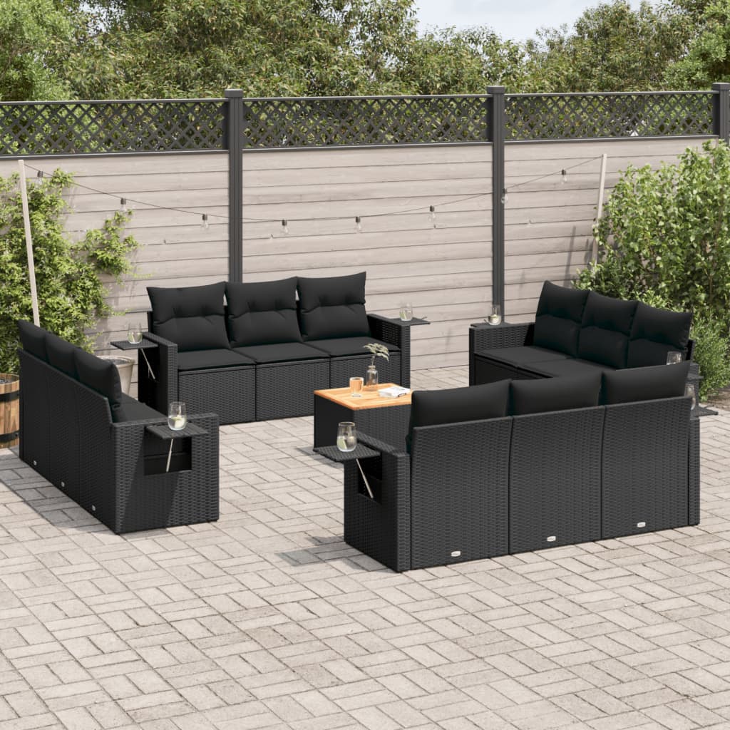 13-delige Loungeset met kussens poly rattan zwart Tuinsets | Creëer jouw Trendy Thuis | Gratis bezorgd & Retour | Trendy.nl