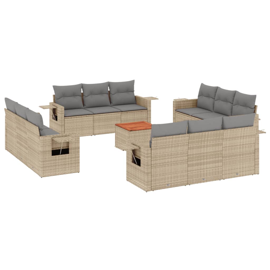 13-delige Loungeset met kussens poly rattan gemengd beige