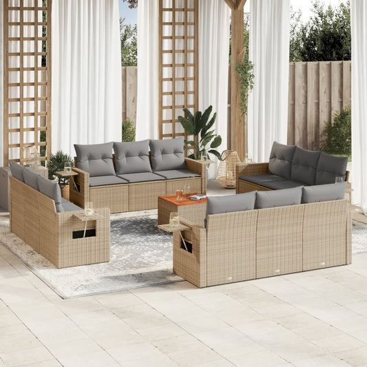 13-delige Loungeset met kussens poly rattan gemengd beige