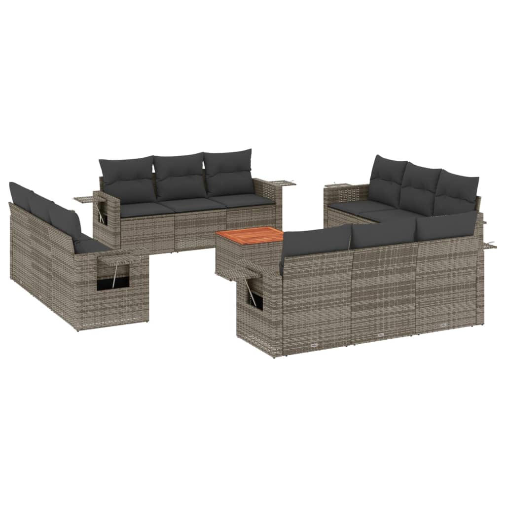 13-delige Loungeset met kussens poly rattan grijs