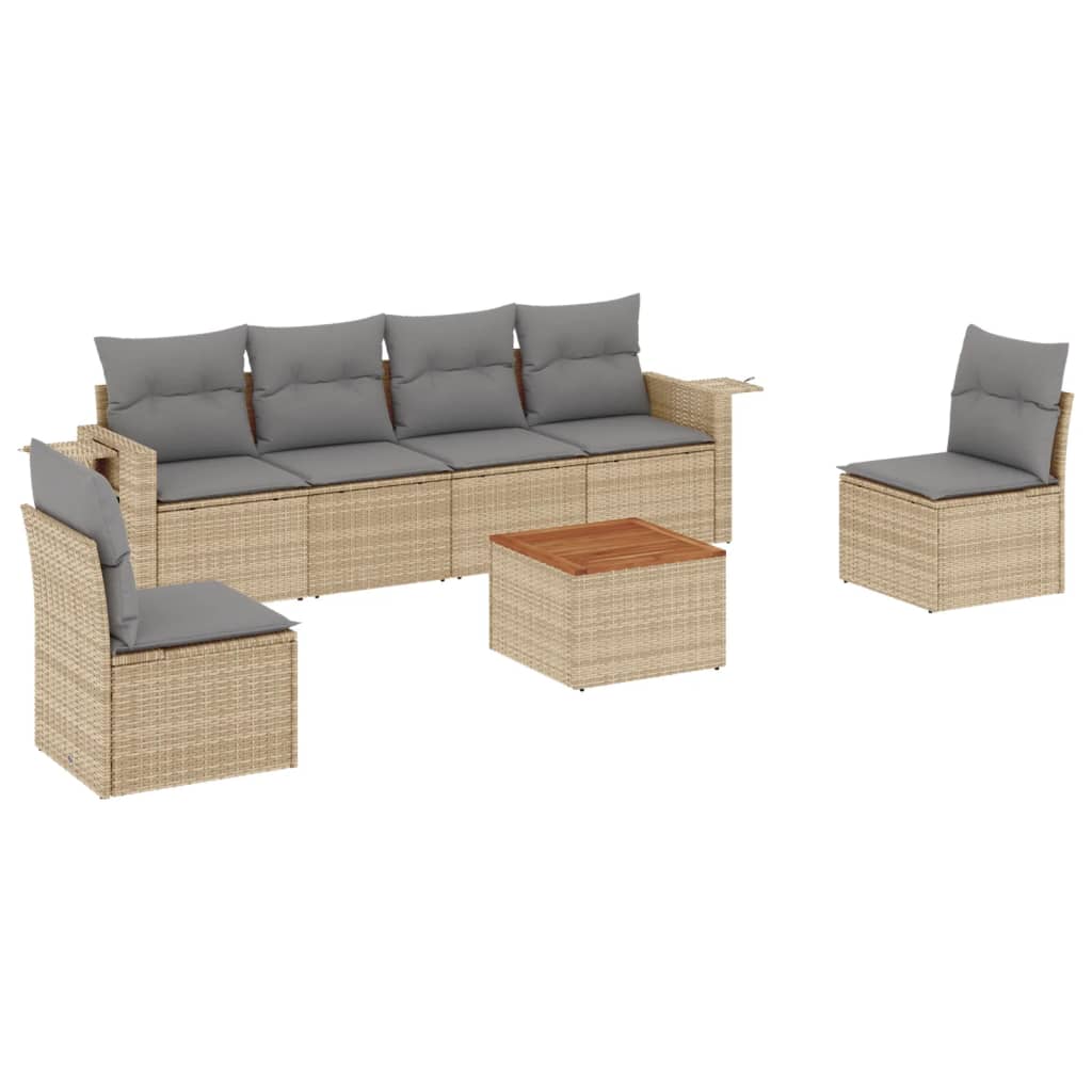 7-delige Loungeset met kussens poly rattan gemengd beige