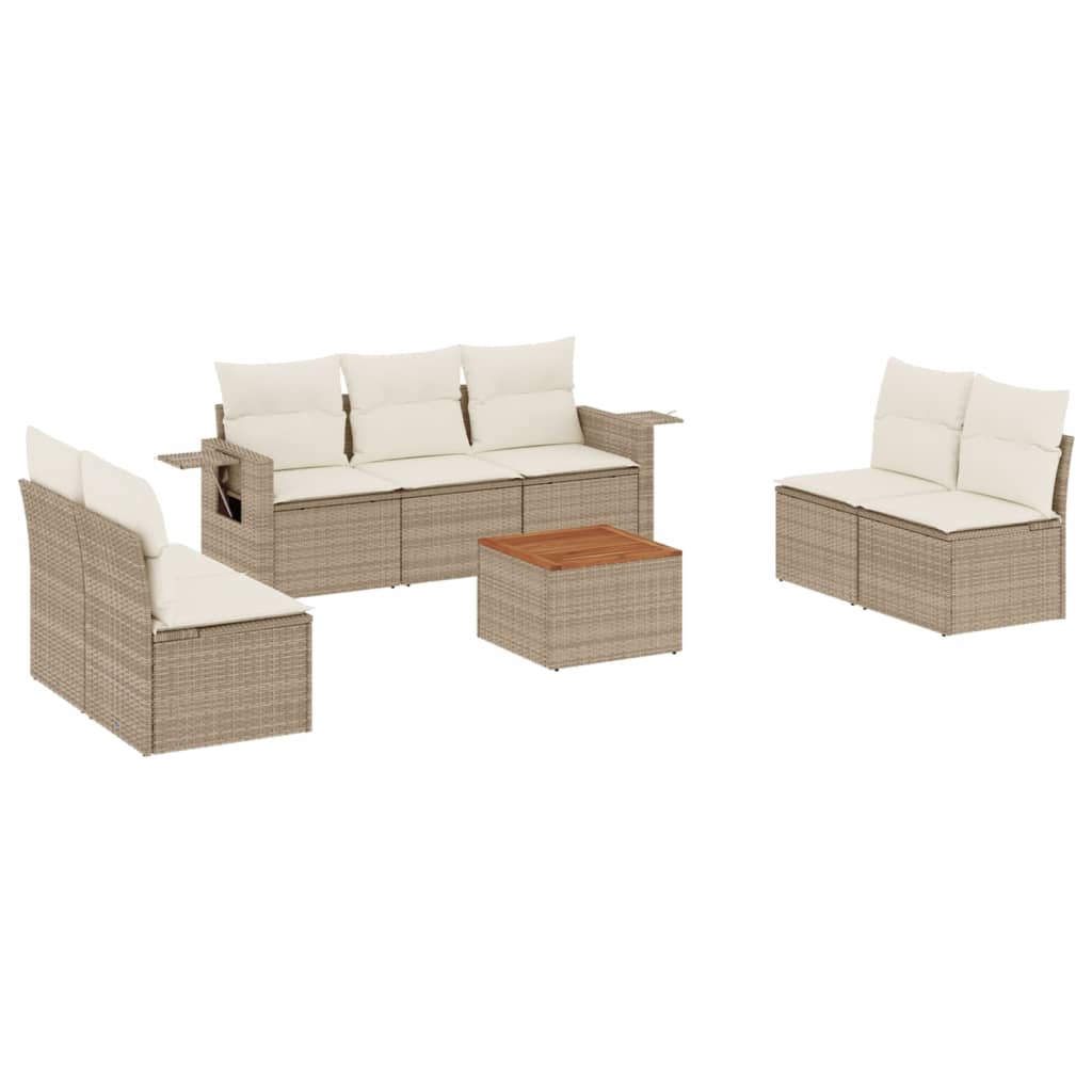 8-delige Loungeset met kussens poly rattan beige