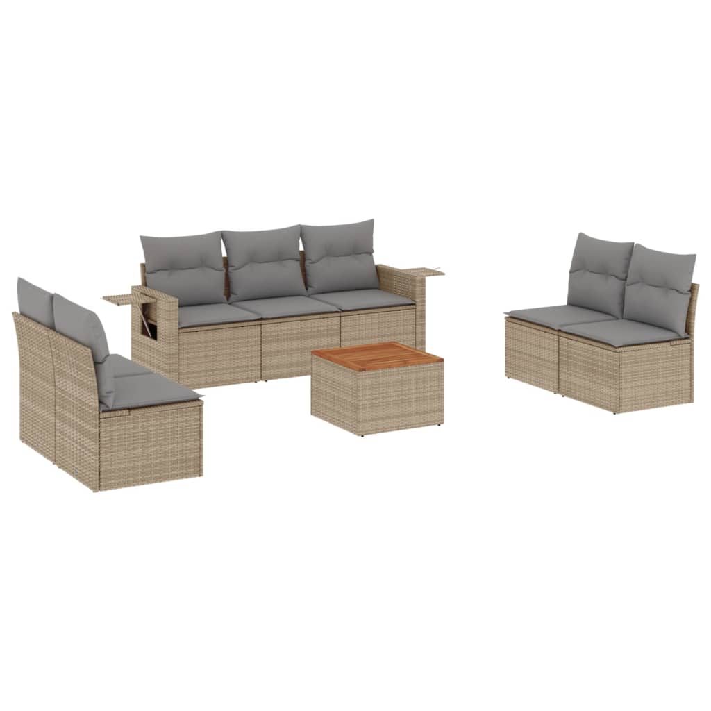 8-delige Loungeset met kussens poly rattan gemengd beige