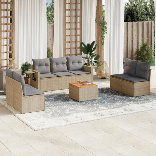 8-delige Loungeset met kussens poly rattan gemengd beige