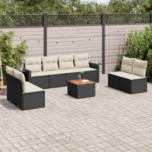 9-delige Loungeset met kussens poly rattan zwart Tuinsets | Creëer jouw Trendy Thuis | Gratis bezorgd & Retour | Trendy.nl