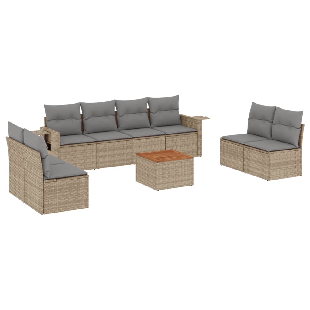 9-delige Loungeset met kussens poly rattan gemengd beige