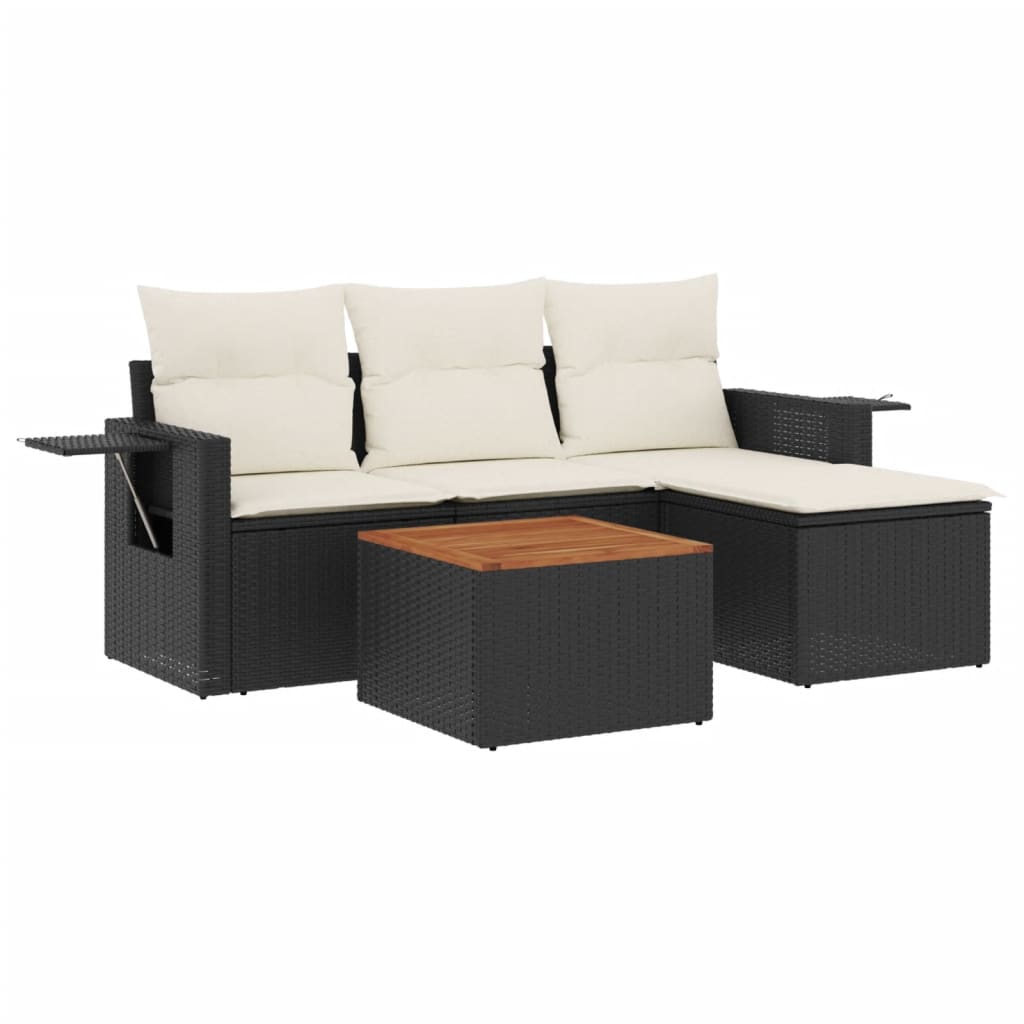 5-delige Loungeset met kussens poly rattan zwart Tuinsets | Creëer jouw Trendy Thuis | Gratis bezorgd & Retour | Trendy.nl