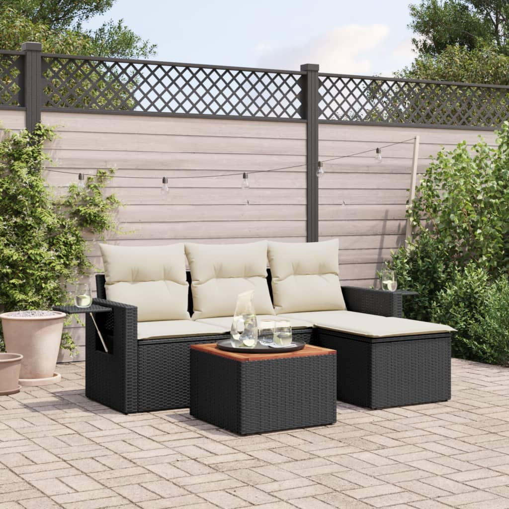 5-delige Loungeset met kussens poly rattan zwart Tuinsets | Creëer jouw Trendy Thuis | Gratis bezorgd & Retour | Trendy.nl