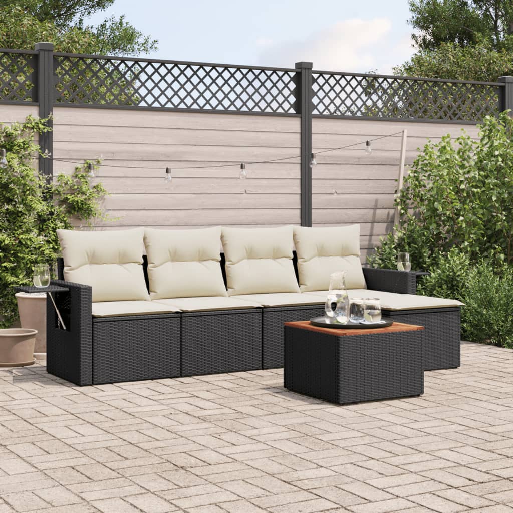 6-delige Loungeset met kussens poly rattan zwart Tuinsets | Creëer jouw Trendy Thuis | Gratis bezorgd & Retour | Trendy.nl