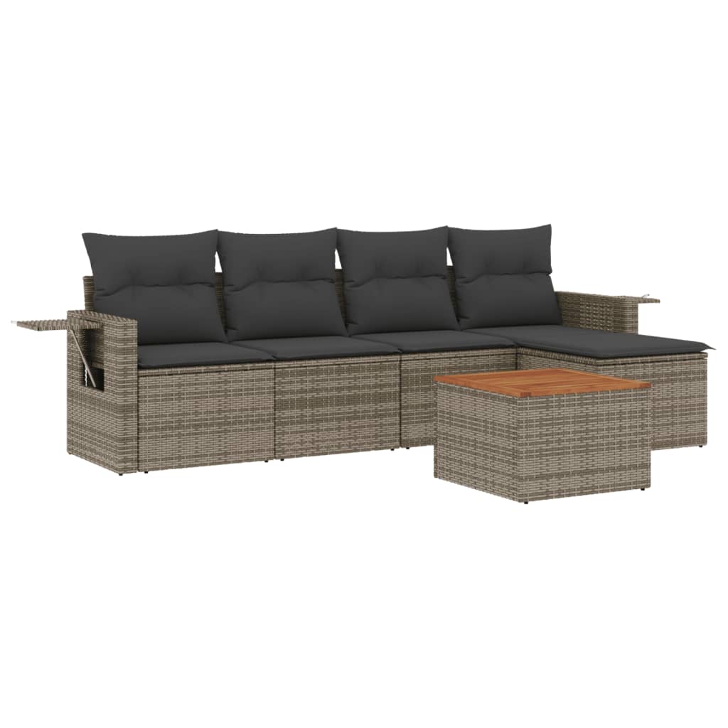 6-delige Loungeset met kussens poly rattan grijs Tuinsets | Creëer jouw Trendy Thuis | Gratis bezorgd & Retour | Trendy.nl