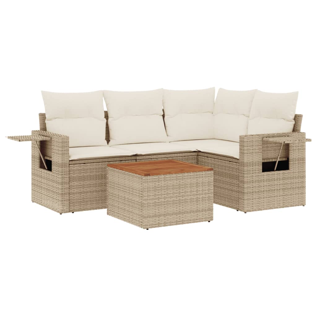 5-delige Loungeset met kussens poly rattan beige