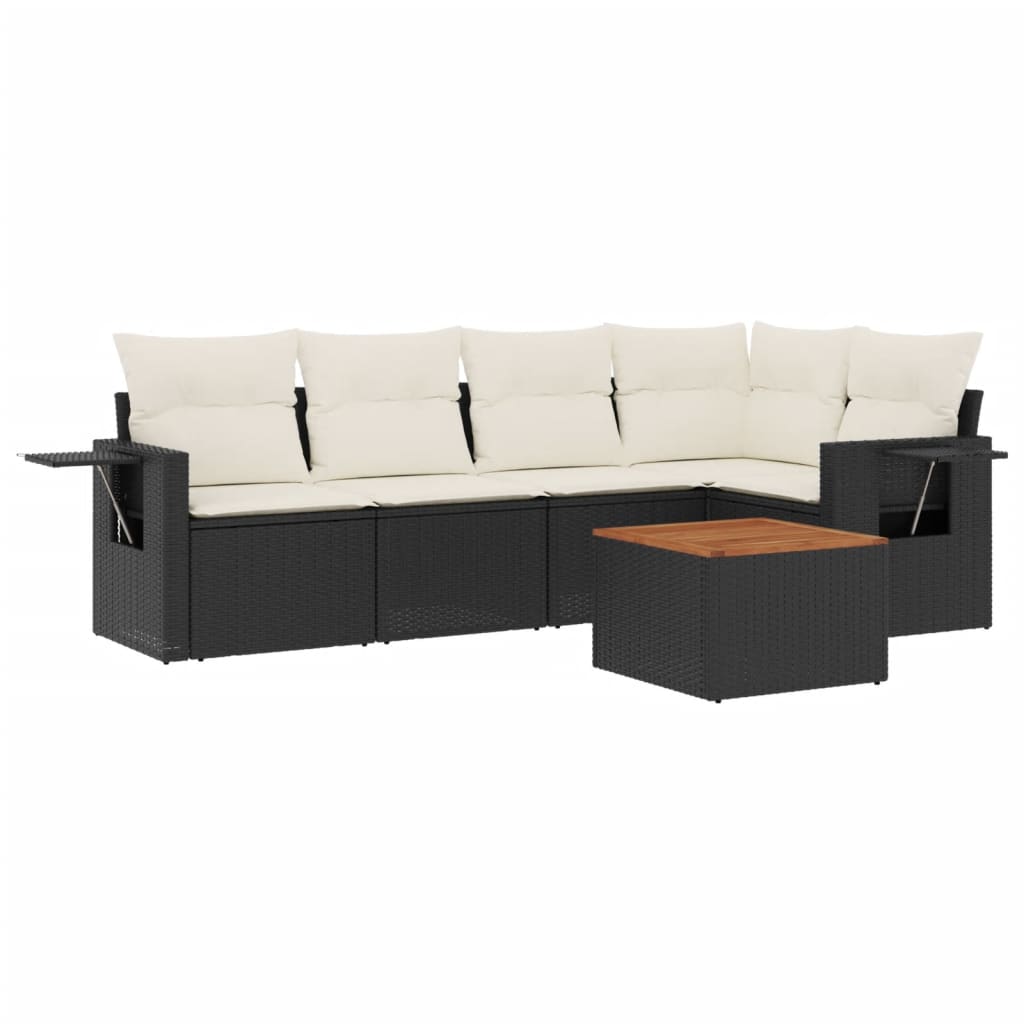 6-delige Loungeset met kussens poly rattan zwart Tuinsets | Creëer jouw Trendy Thuis | Gratis bezorgd & Retour | Trendy.nl