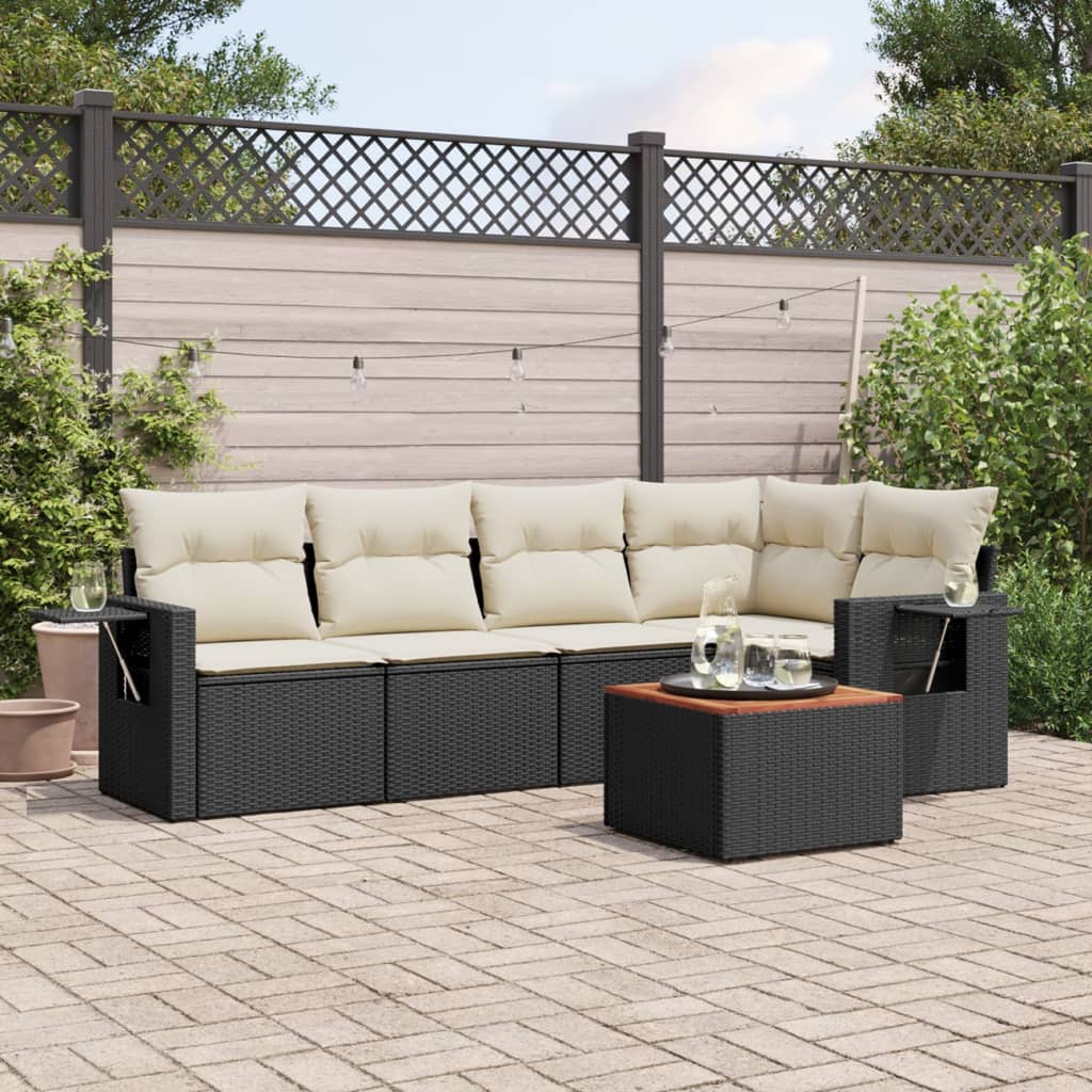 6-delige Loungeset met kussens poly rattan zwart Tuinsets | Creëer jouw Trendy Thuis | Gratis bezorgd & Retour | Trendy.nl