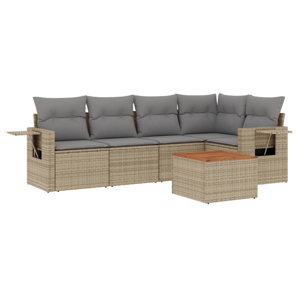 6-delige Loungeset met kussens poly rattan gemengd beige