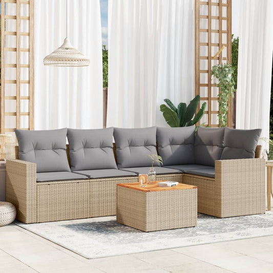 6-delige Loungeset met kussens poly rattan gemengd beige