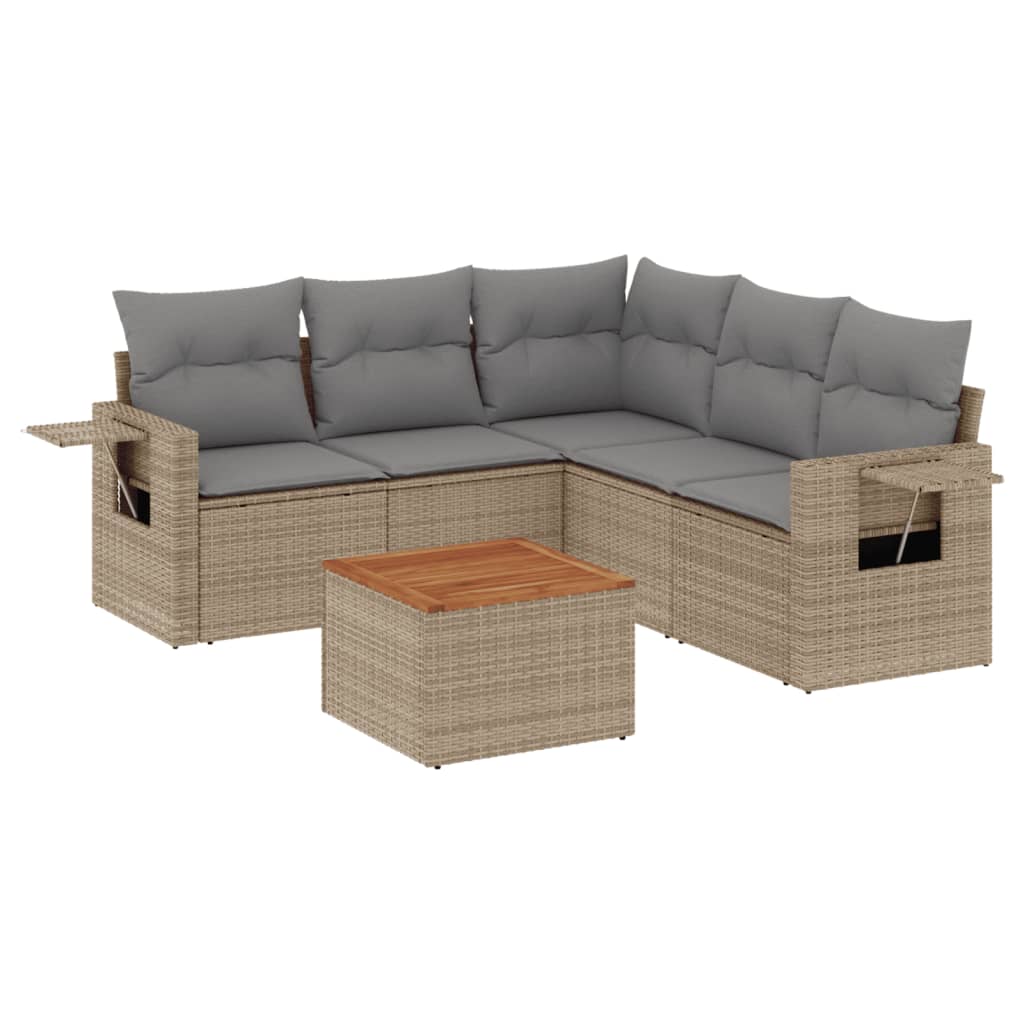 6-delige Loungeset met kussens poly rattan gemengd beige