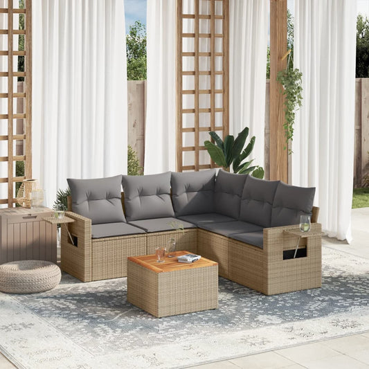 6-delige Loungeset met kussens poly rattan gemengd beige