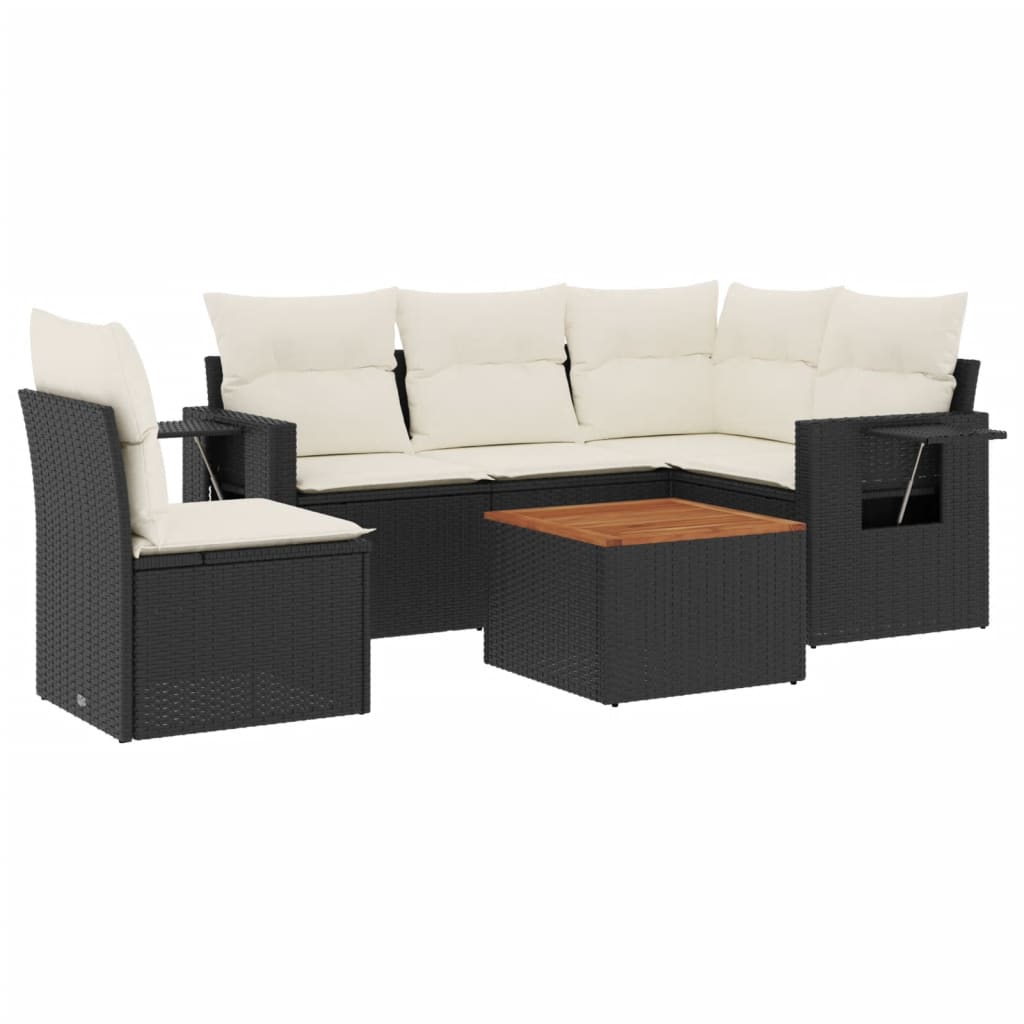 6-delige Loungeset met kussens poly rattan zwart Tuinsets | Creëer jouw Trendy Thuis | Gratis bezorgd & Retour | Trendy.nl