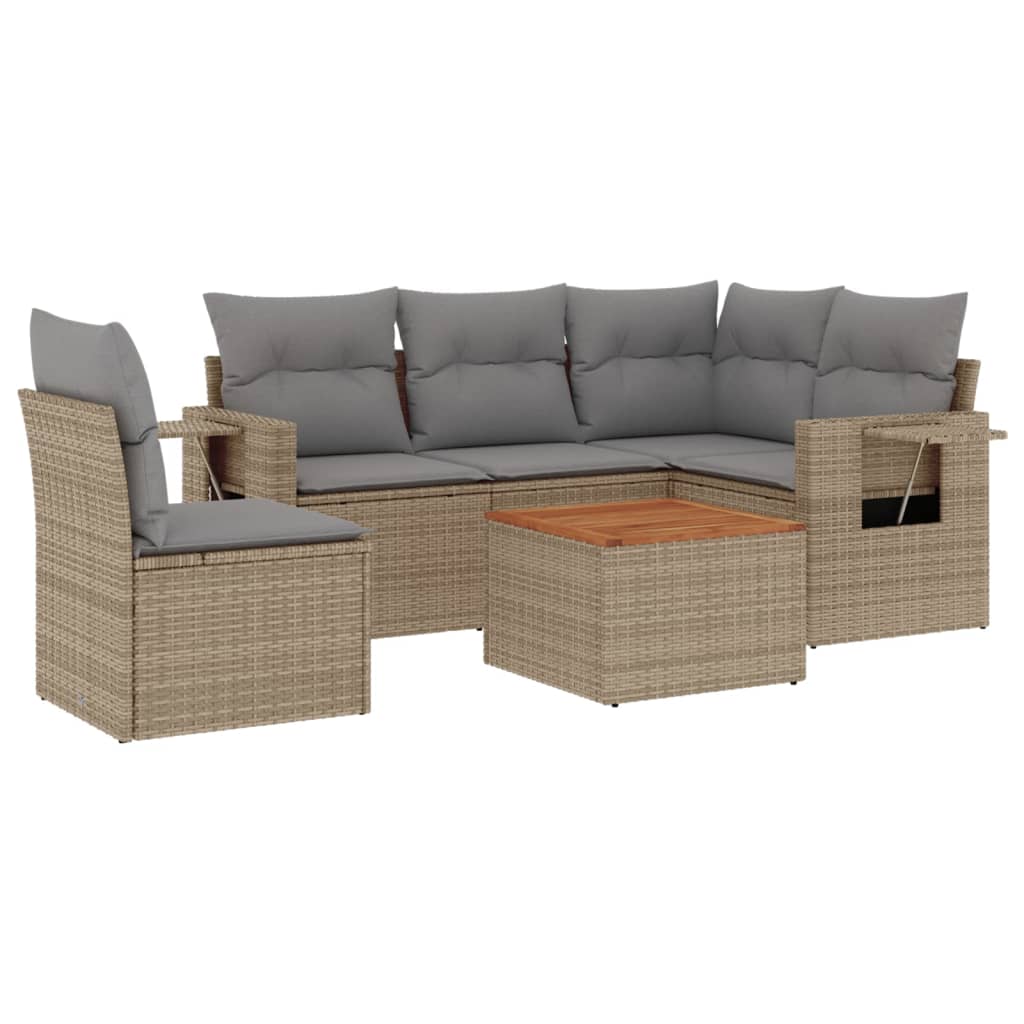 6-delige Loungeset met kussens poly rattan gemengd beige