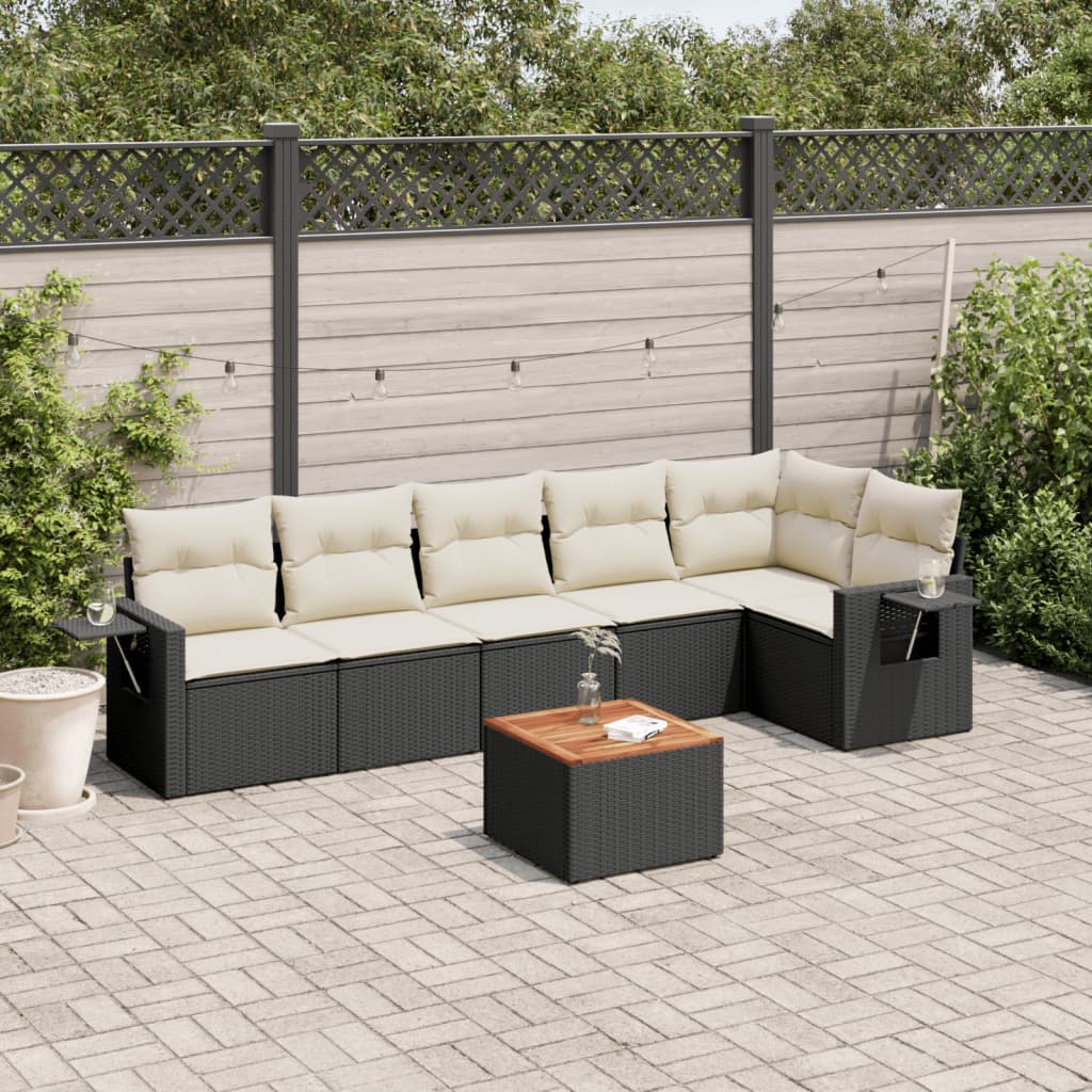 7-delige Loungeset met kussens poly rattan zwart Tuinsets | Creëer jouw Trendy Thuis | Gratis bezorgd & Retour | Trendy.nl