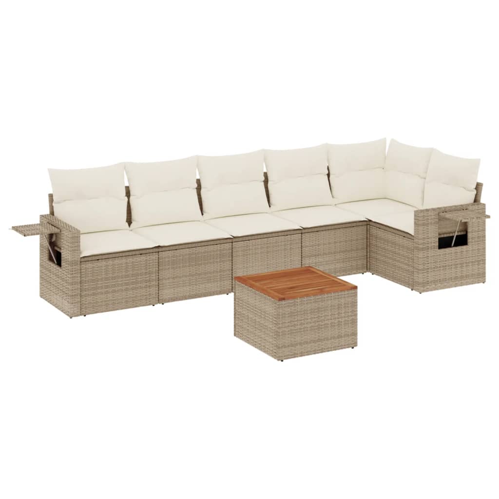 7-delige Loungeset met kussens poly rattan beige