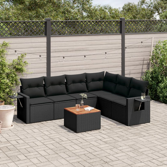 7-delige Loungeset met kussens poly rattan zwart Tuinsets | Creëer jouw Trendy Thuis | Gratis bezorgd & Retour | Trendy.nl