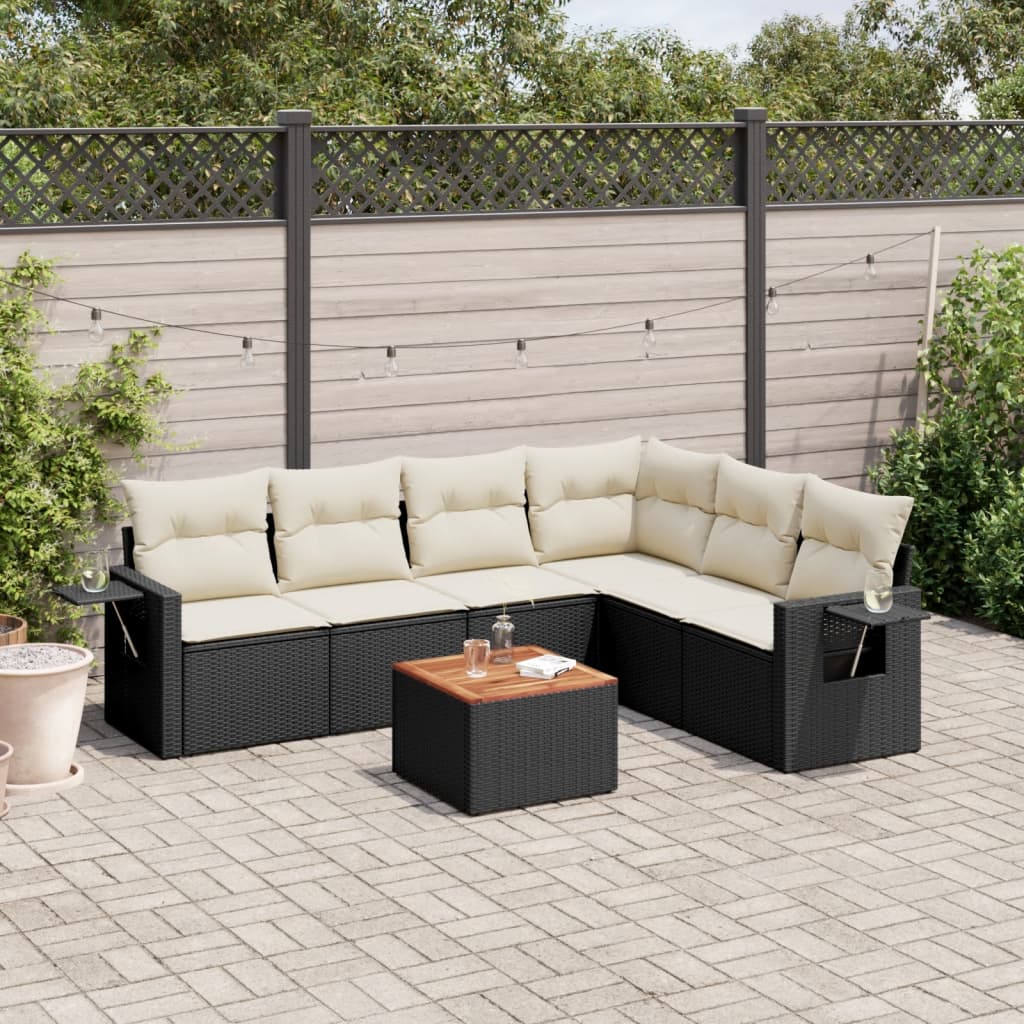 7-delige Loungeset met kussens poly rattan zwart Tuinsets | Creëer jouw Trendy Thuis | Gratis bezorgd & Retour | Trendy.nl