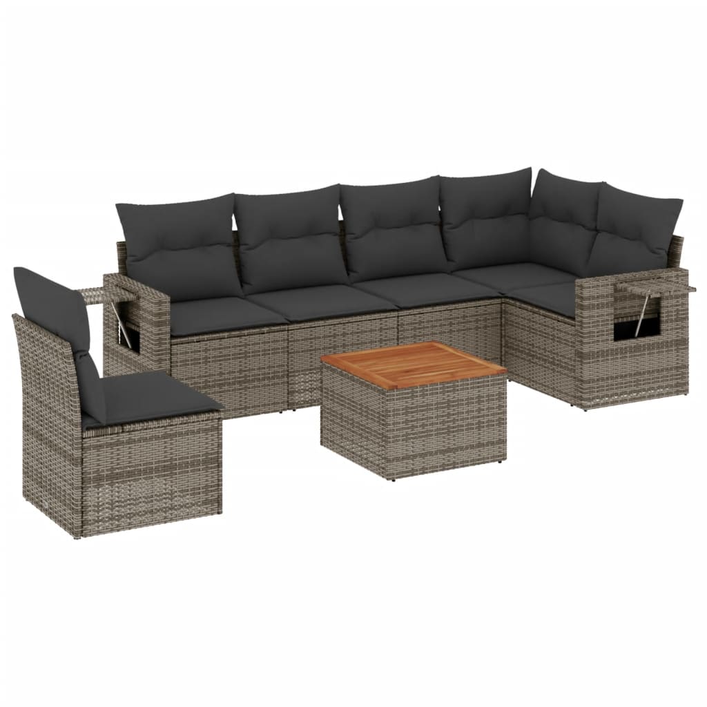 7-delige Loungeset met kussens poly rattan grijs Tuinsets | Creëer jouw Trendy Thuis | Gratis bezorgd & Retour | Trendy.nl