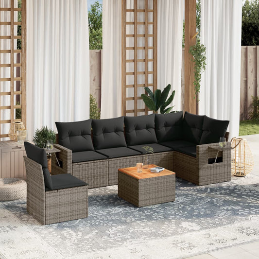 7-delige Loungeset met kussens poly rattan grijs Tuinsets | Creëer jouw Trendy Thuis | Gratis bezorgd & Retour | Trendy.nl